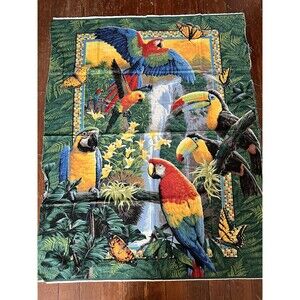 Vtg Wings of Paradise Fabric Panel Parrot Toucan Tropical Birds 36" x 45" approx